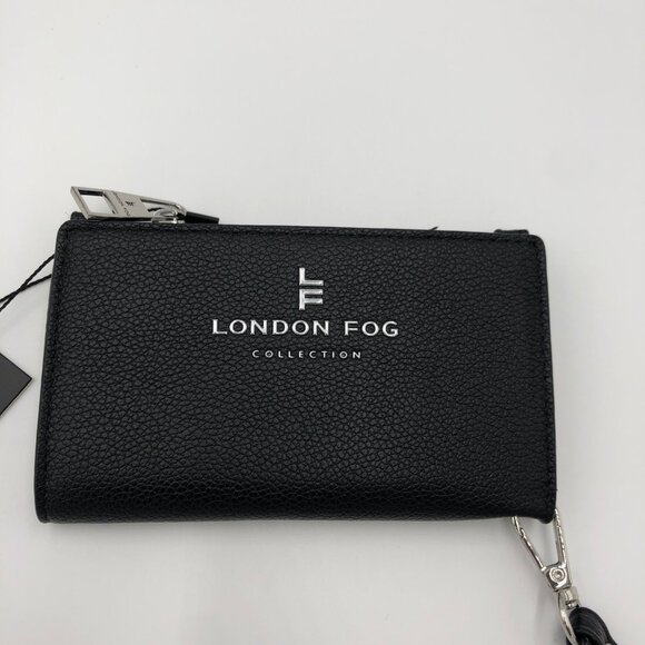 London Fog Perth Bifold Wristlet Wallet Black Faux Leather 6 Card Slots NWT Chic - Picture 2 of 6